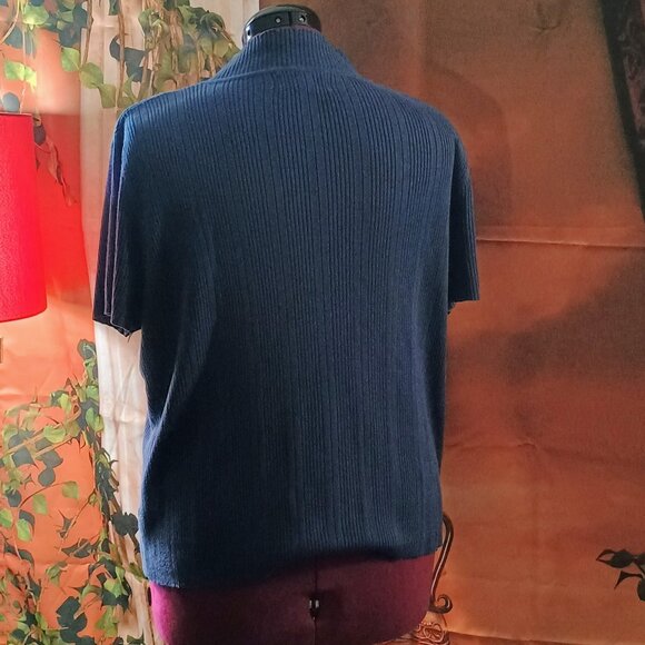 VGUC: Sag Harbor Sze. XL Blue Ribbed Mock Neck Short Sleeve Sweater - Picture 2 of 3